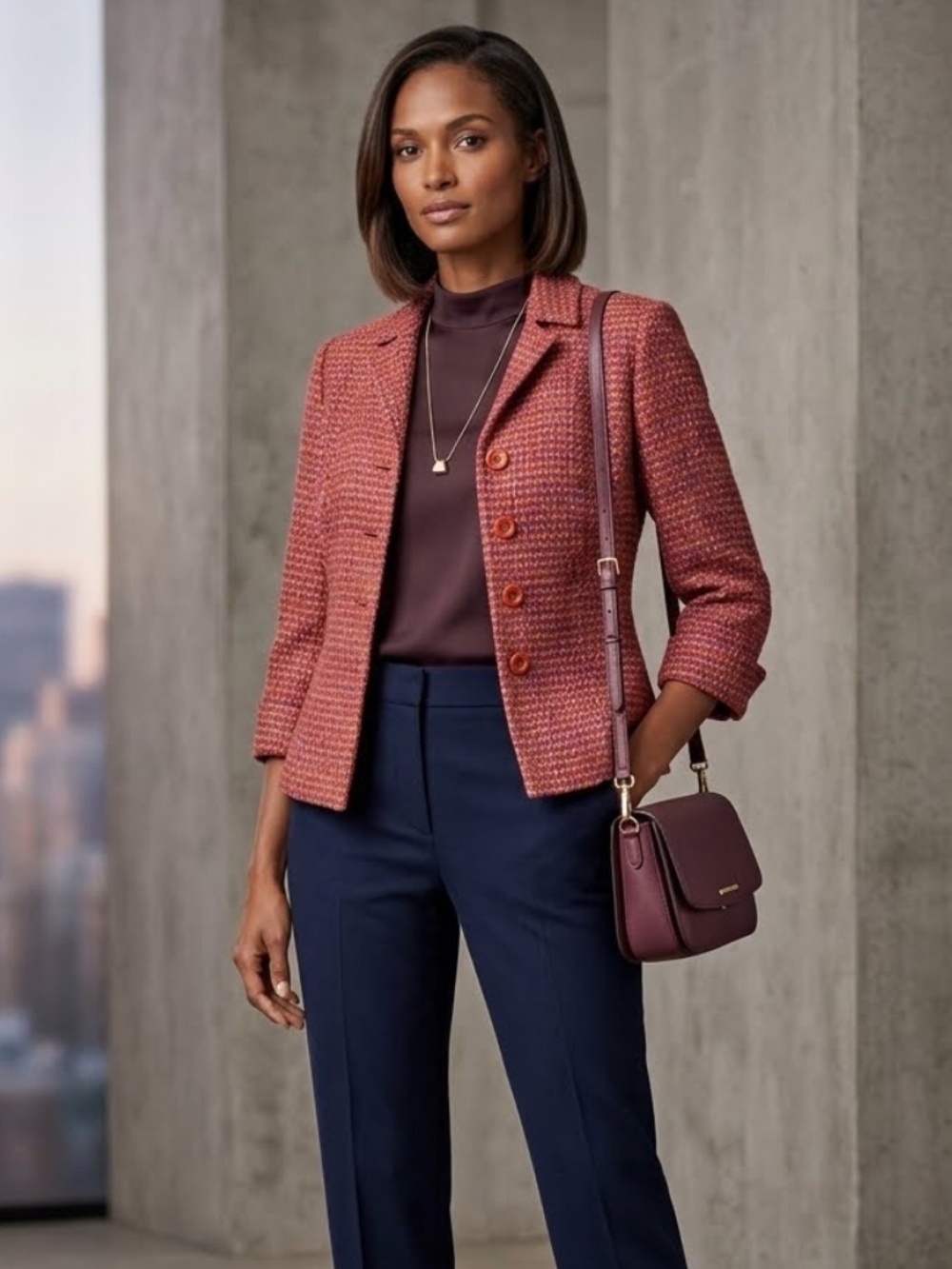 Maggy London Tweed Silk Blazer Jacket Business Multi-Color Career/Office Size 10
